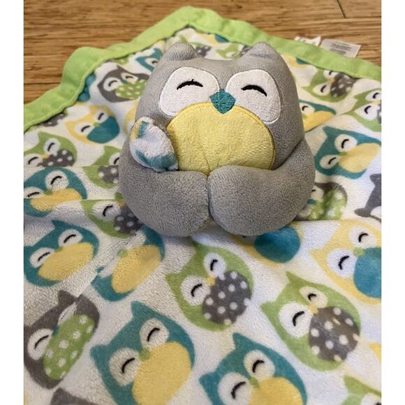 Carters Owl Baby Security Blanket Lovey Plush Soft Green Gray 13x13” Toy Stuffed - Picture 5 of 5